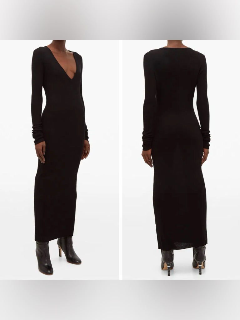 Raey Deep-V Fine-Rib Cashmere Dress In Black Size S